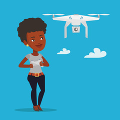 Sticker - Woman flying drone vector illustration.