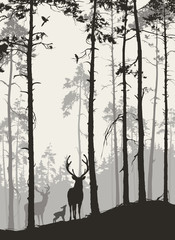 Naklejka na meble las sosnowy i jelenie