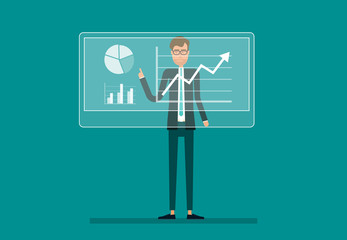 Aufkleber - business man analyze  on financial report graph profit growth with infographic chart on monitor and  business planning concept.