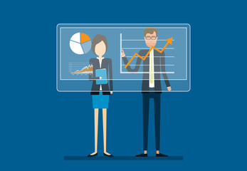 Aufkleber - two business people analyze  on financial report graph profit growth with infographic chart on monitor and  business planning concept