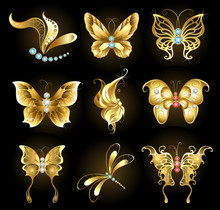 Set Of Golden Butterflies