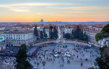 Panoramic View Of Piazza Del Popolo At Sunset, Rome, Italy.