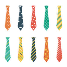 Set Of Neckties With Different Colors And Patterns