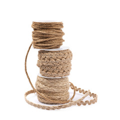 Wall Mural - Pile of rope bobbins isolated