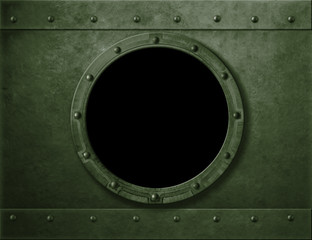 Wall Mural - Military green armoured porthole or window metal background
