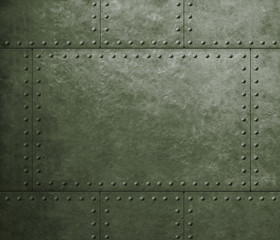 Wall Mural - metal armor military green background with rivets