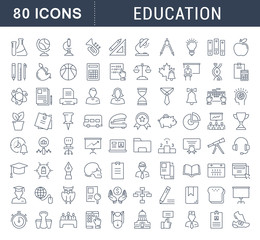 Wall Mural - set vector flat line icons education
