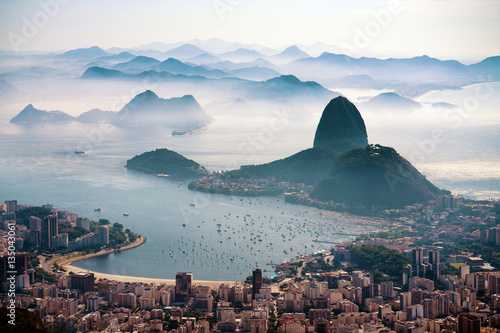 The Sugarloaf mountain in morning mist and Botafogo bay, Rio de Janeiro Canvas Print
