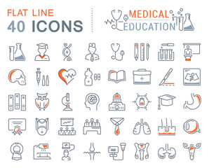 Wall Mural - set vector flat line icons medical education