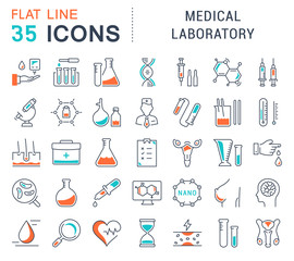 Wall Mural - set vector flat line icons medical laboratory