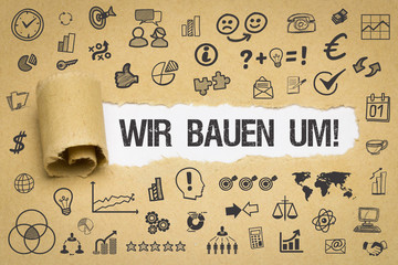 Wir bauen um! / Papier mit Symbole