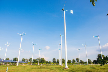 turbine wind ecological energy against the blue sky