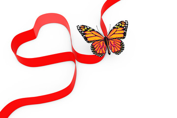 Aufkleber - Butterfly over Red Ribbon in Shape of Heart. 3d Rendering