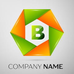 Letter B vector logo symbol in the colorful circle on grey background. Vector template for your design