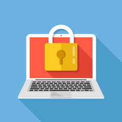 Wall Mural - laptop and lock. computer security, privacy, password protection. premium quality. modern flat desig