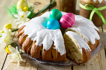 Traditional Easter food cake: the dough wrapped in a roll with n