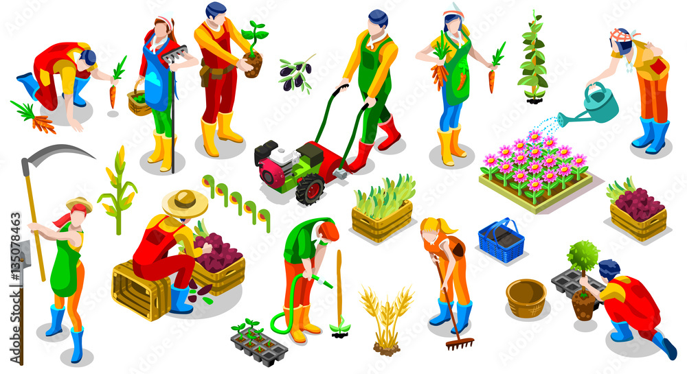 Isometric isolated farmer man farming people 3D icon set collection ...