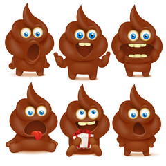 Wall Mural - Set of cute poop emoji characters with different emotions.