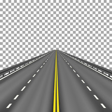 Highway Receding Into The Distance On Transparent Background. Vector Illustration.