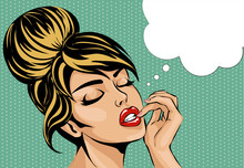 Pop Art Comic Style Woman With Close Eyes Dreaming, Vector