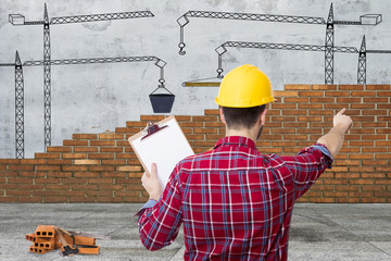 Wall Mural - builder and chief of works addressing the construction