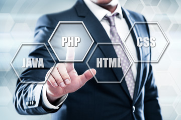 Wall Mural - business, technology, internet concept on hexagons and transparent honeycomb background. businessman