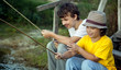 © Chepko Danil - Happy boys go fishing on the river, Two children of the fisherma
