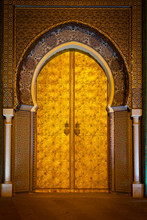 Golden Door Of The Royal Palace (Dar El Makhzen) In Fez At Night, Morocco