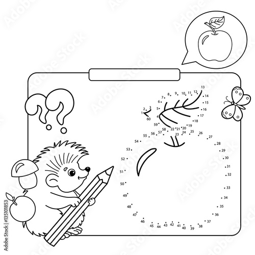 Download Educational games for kids: numbers game. Apple. Coloring Page Outline Of hedgehog with pencil ...