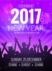 2017 nyew year party dance people background. Vector event flyer poster design. Happy New Year fun night