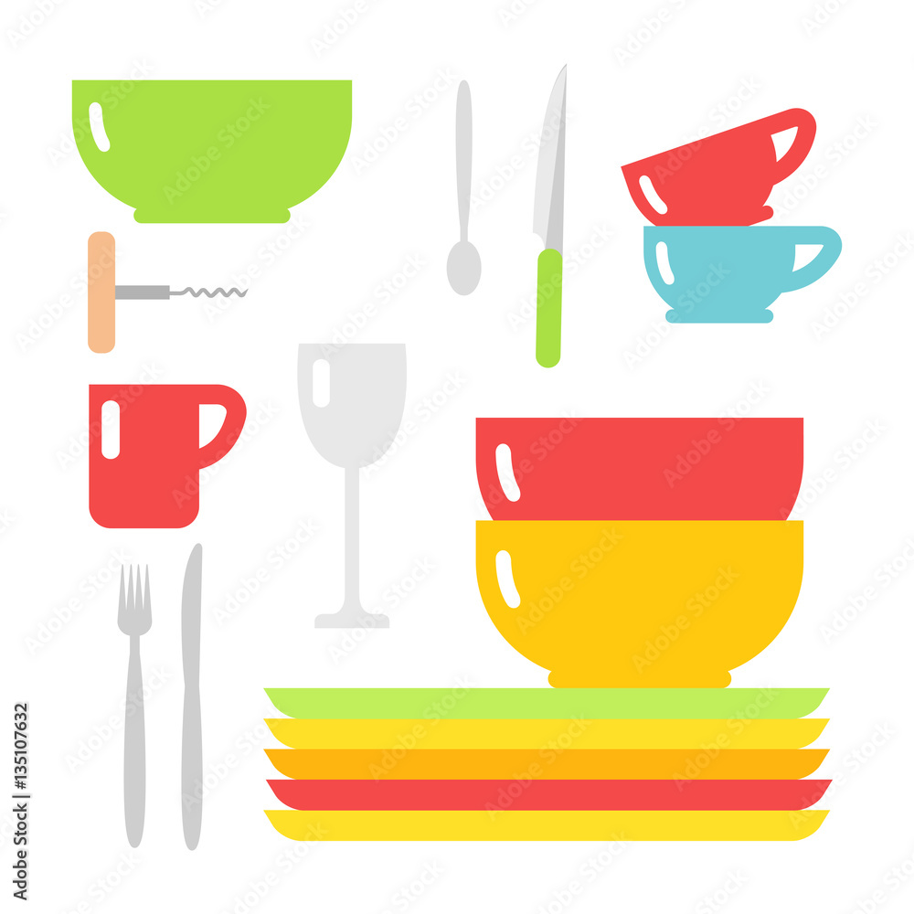Clean Cups Animation Stock-Vektorgrafik „Clean cups and dishware vector illustration ...