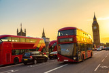 Fototapeta Big Ben - Big Ben, Westminster Bridge, red bus in London
