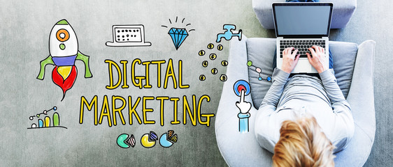 Wall Mural - digital marketing text with man
