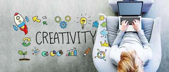 Wall Mural - creativity text with man