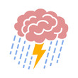 © martialred - Brain brainstorm / brainstorming with lightning bolt and rain flat color vector icon for apps and websites