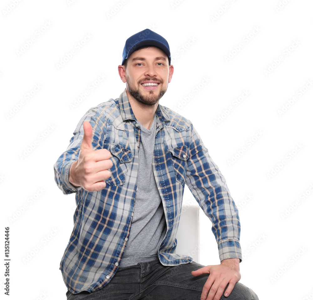 Long-haul truck driver on white background