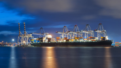 Wall Mural - Container ship in import, export port against  twilight