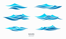 Set Marine Pattern With Stylized Blue Waves