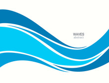 Marine Pattern With Stylized Blue Waves On A Light Background.