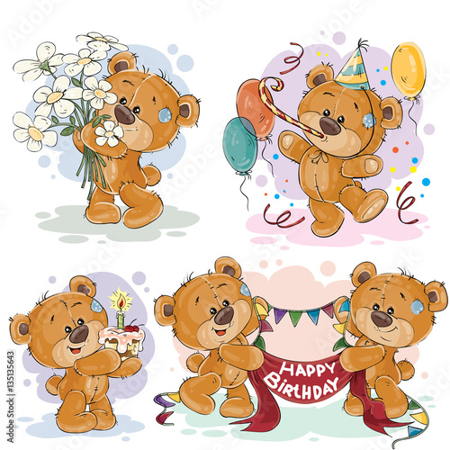 Clip art illustrations of teddy bear wishes you a happy birthday
