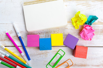 School supplies on wooden background