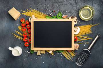 Sticker - Chalkboard with copy space with Ingredients for cooking Italian