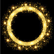 Gold glow glitter circle frame with stars. Vector illustration.