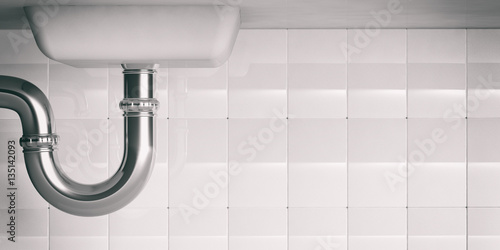 Fotografía  Water pipes under sink. 3d illustration