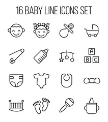 Poster - Set of baby icons in modern thin line style.