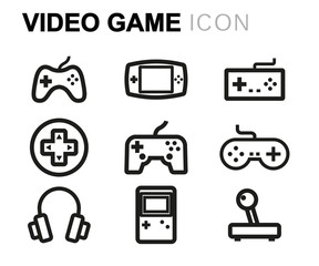 vector line video game icons set