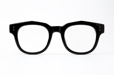 black frame glasses isolated on white background.