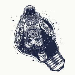 Wall Mural - Astronaut in a light bulb  tattoo art