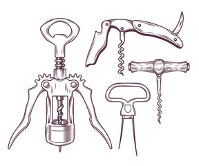 Canvas Print - Vector set of corkscrews, tailspins, openers.