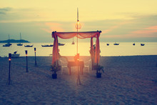 Wedding Dinner Setting On The Beach At Exotic Twilight Luxury Lifestyle Experience In Phuket Thailand